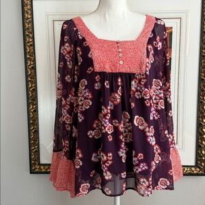 Daniel Rainn Orange and Purple Floral Blouse with lining